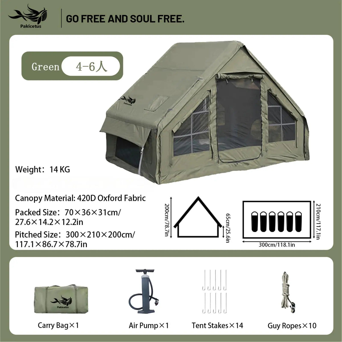 Pakicetus Inflatable Camping Tent Waterproof Portable Family Shelter