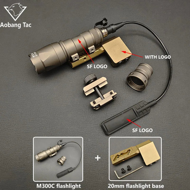 Tactical M300B M600B Flashlight Set M600C M300C LED Airsoftl Hunting Lamp with MLOK or 20MM Light Mount+SF Plug Momentary Switch