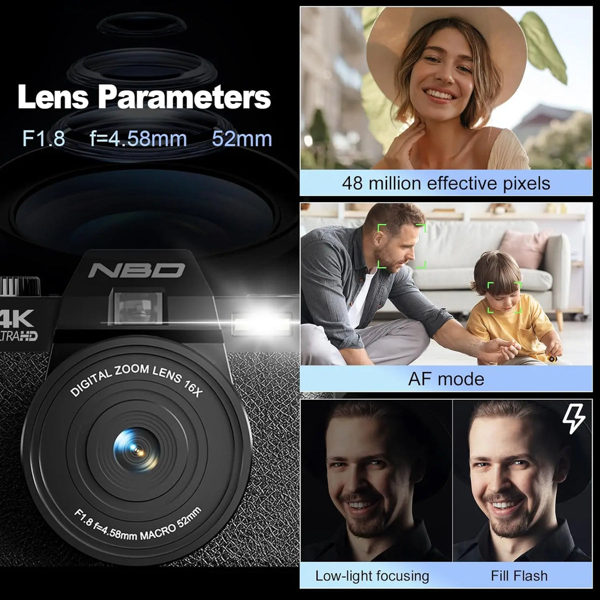 NBD 4K Digital Camera With 48MP Sensor And Flip Screen