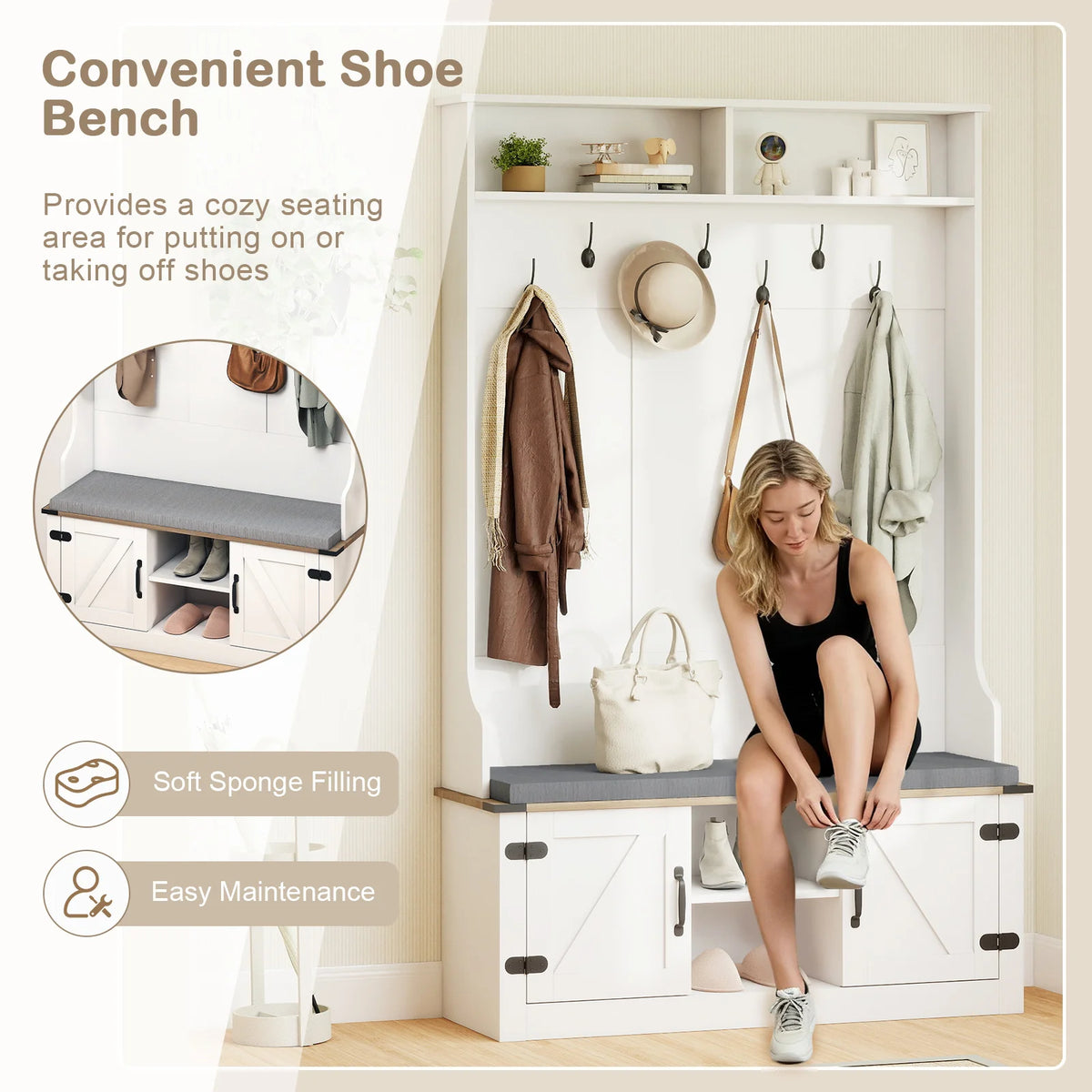 Homasis Four In One Wooden Hall Tree With Bench Storage