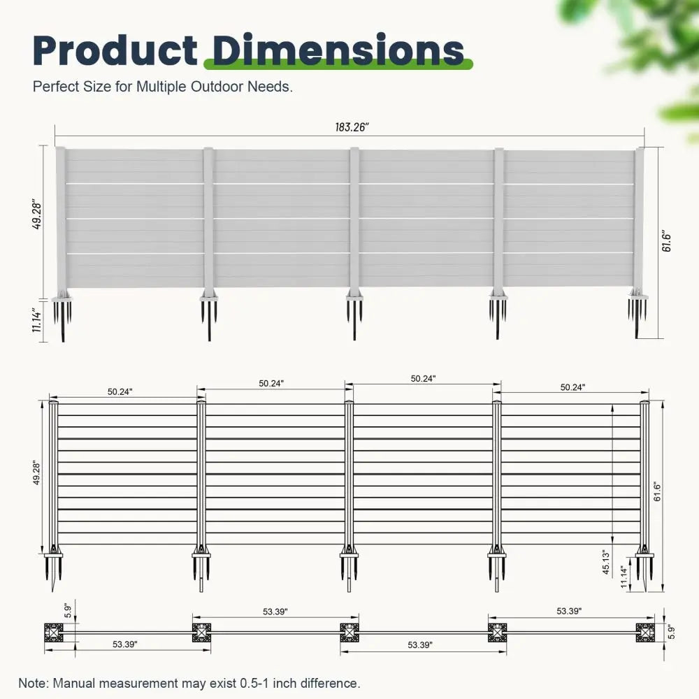 Outdoor Privacy Screen, Air Conditioner Fence, All-Weather Vinyl Privacy Fence Screens with Aluminum Posts, 4 Panels, White FYCS