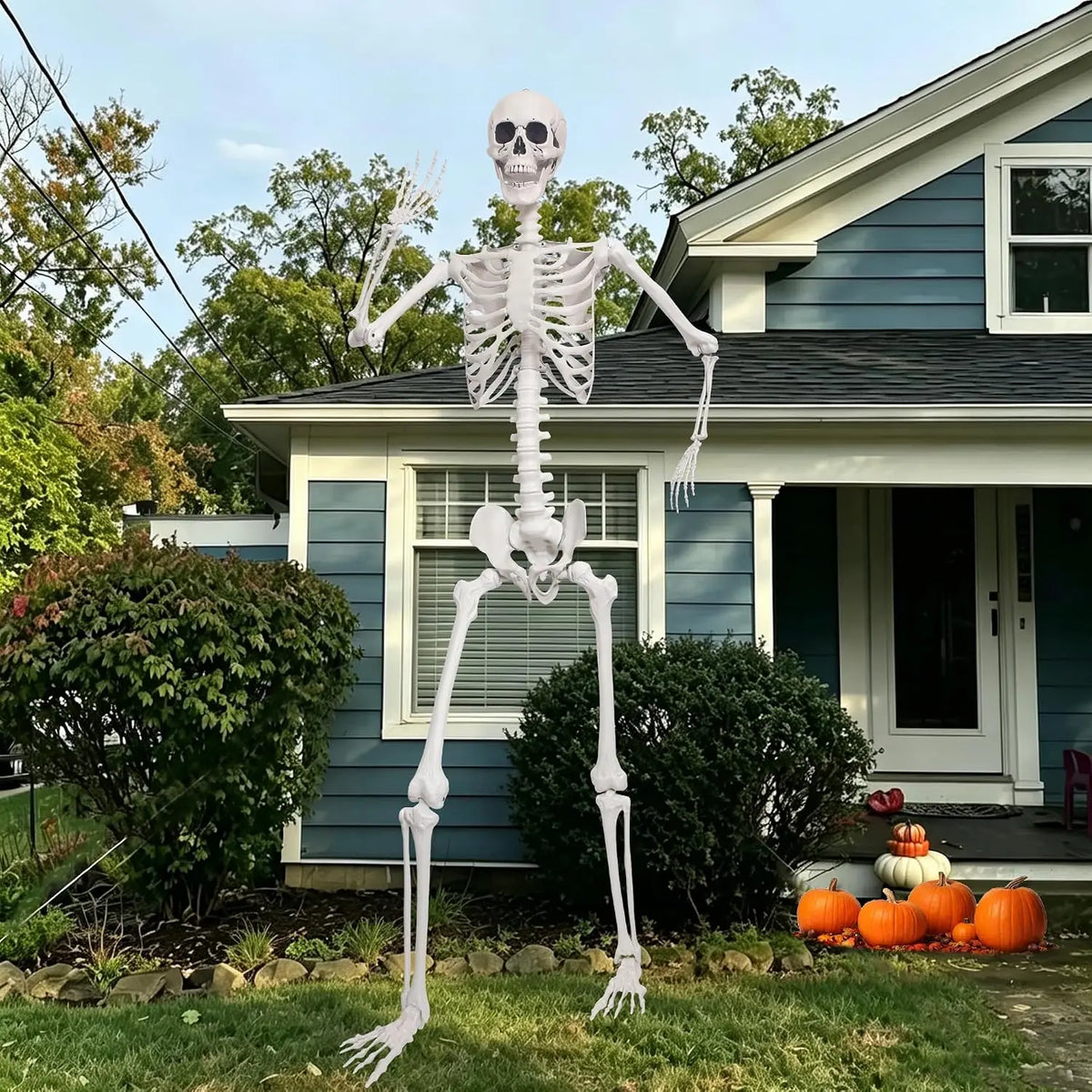 Halloween Skeleton Decoration, 7.9 Ft Plastic Skeleton with Movable Joints for Yard, Lawn, and Porch Decor