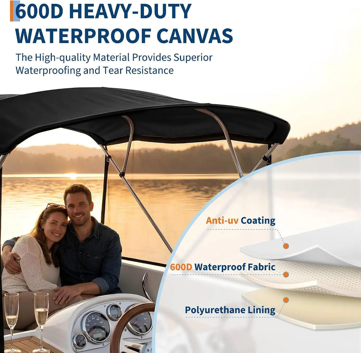 Garvee Boat Bimini Top Canopy With Mesh Side Curtains