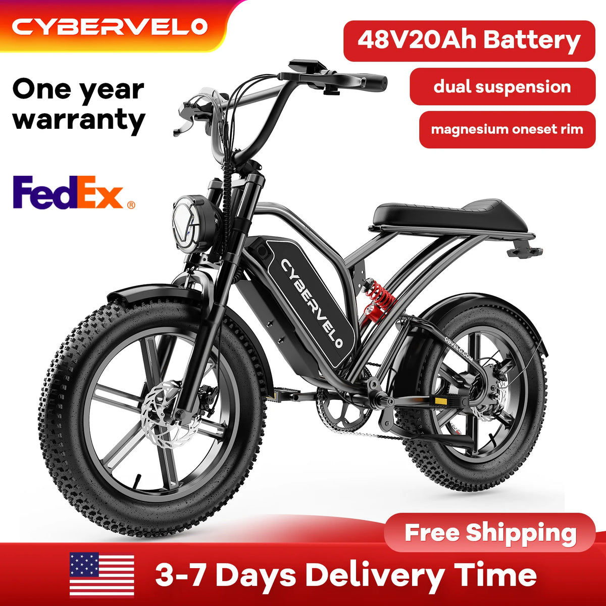Cybervelo 1000W Fat Tire Electric Dirt Bike Off Road Ebike