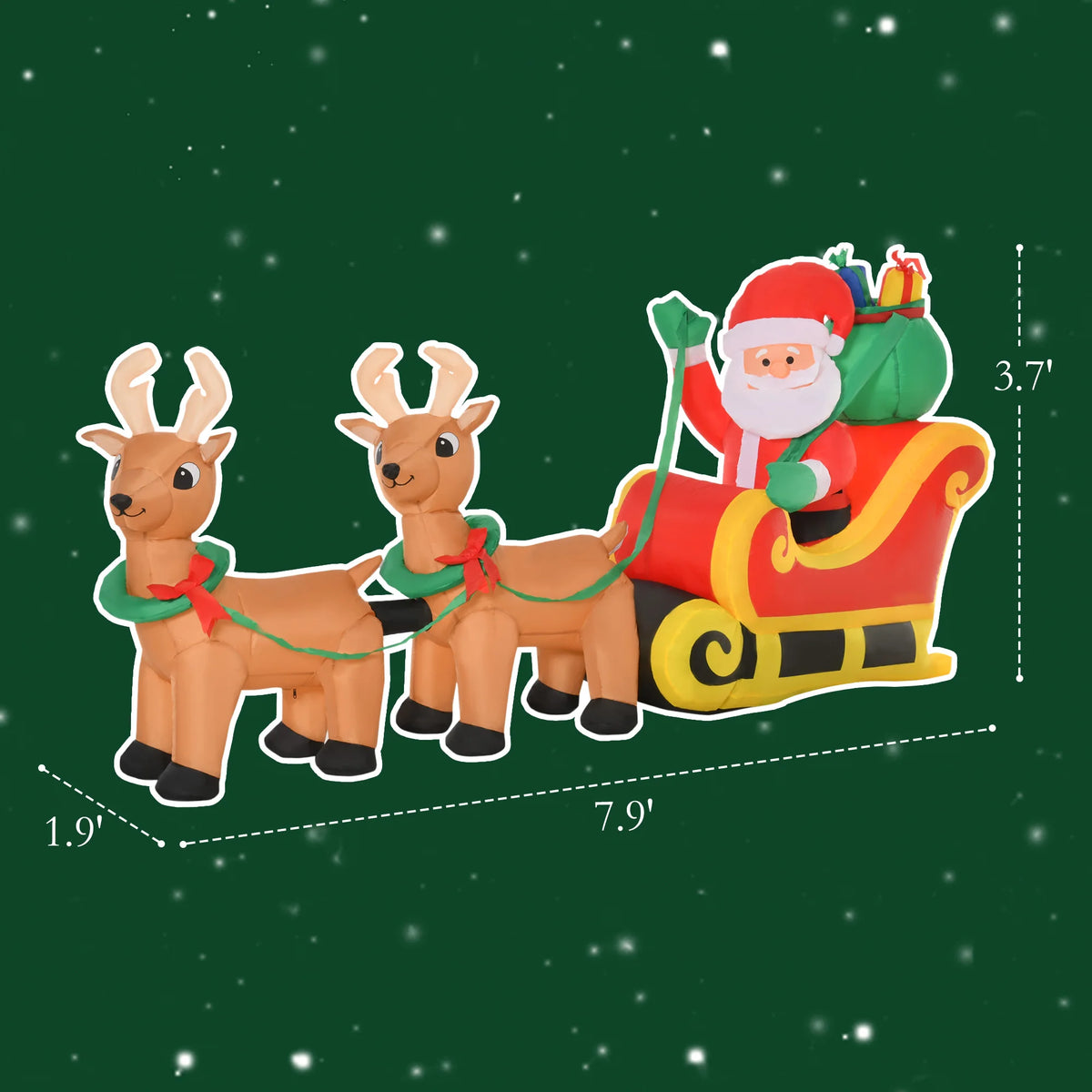 HOMCOM Outdoor Inflatable Santa Sleigh And Reindeer With LED Lights