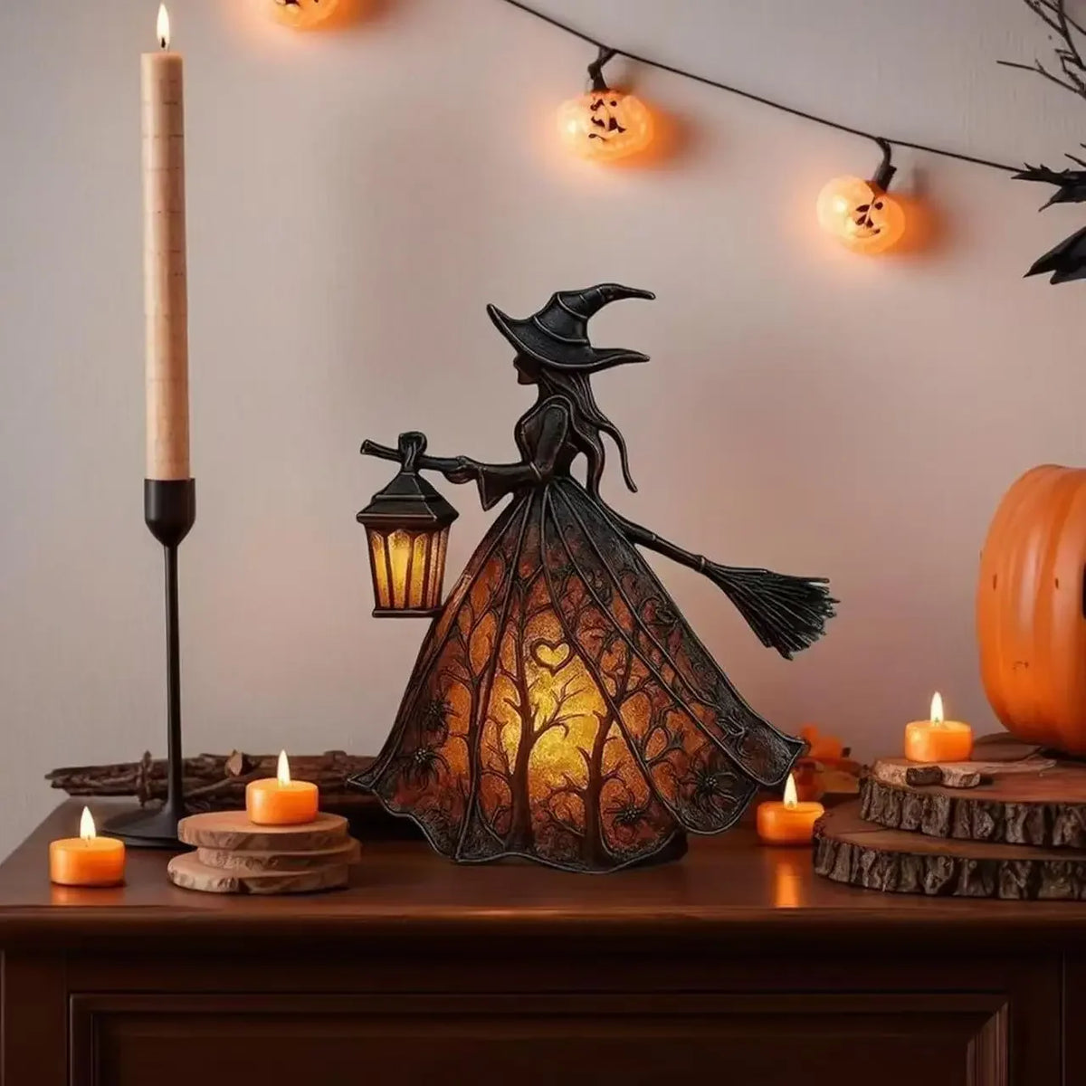 Halloween Witch Ghost Resin Lantern for Spooky Party Decor