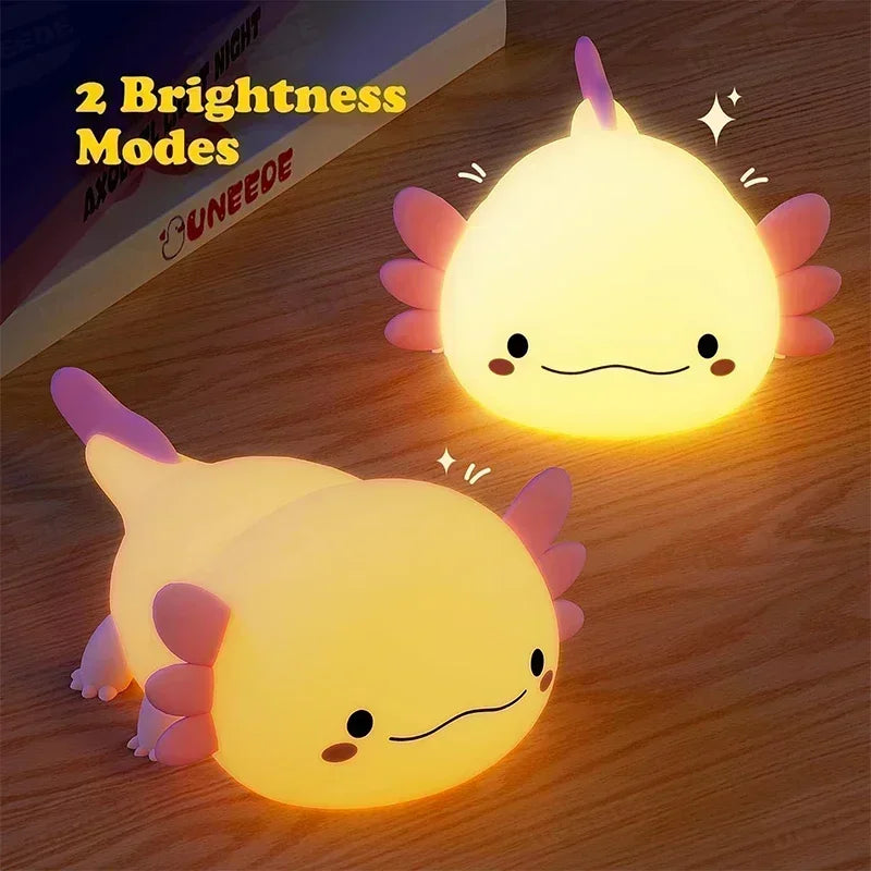Cute Axolotl Silicone Night Light Touch Control USB Rechargeable Lamp