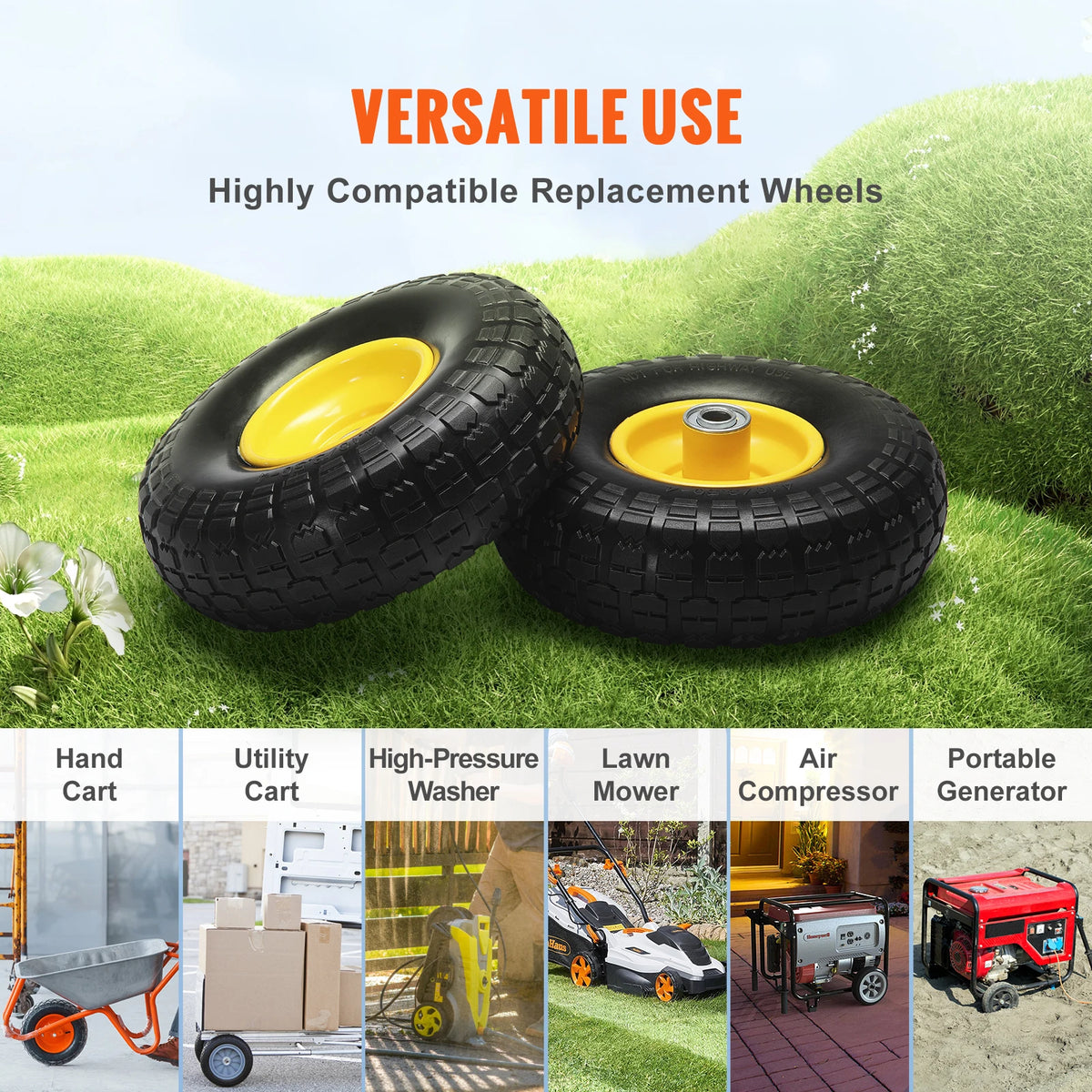 SucceBuy Solid PU Run Flat Tubeless Wheels for Carts and Dollies
