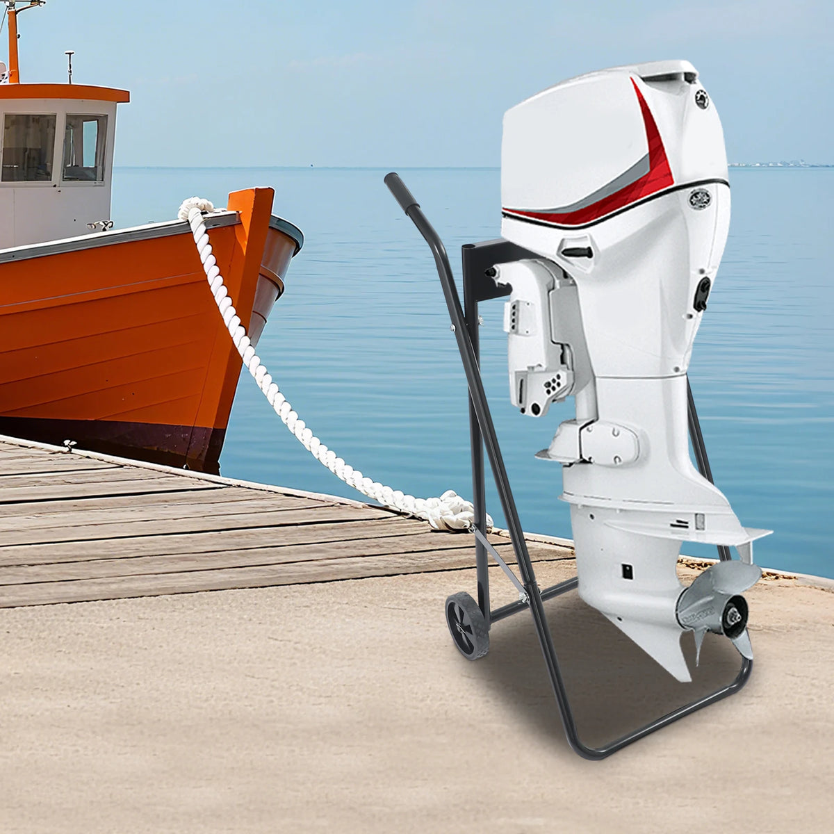 Flodable Outboard Boat Motor Stand Outboard Machine Trailer Boat Engine Cart, Cold Rolled Steel, Rustproof Sturdy Wheels Foldable Portable