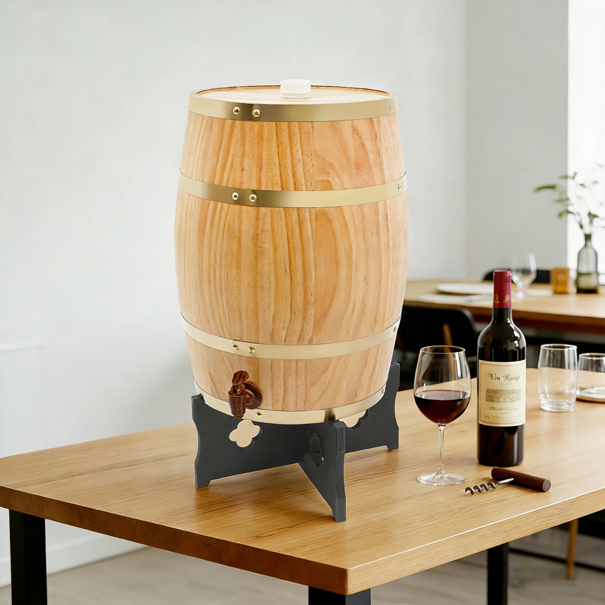 20L Wine Barrel Wood Wine Barrel Whiskey Barrel with Faucet and Stand for Home Brewing Wine Storage Party Decor