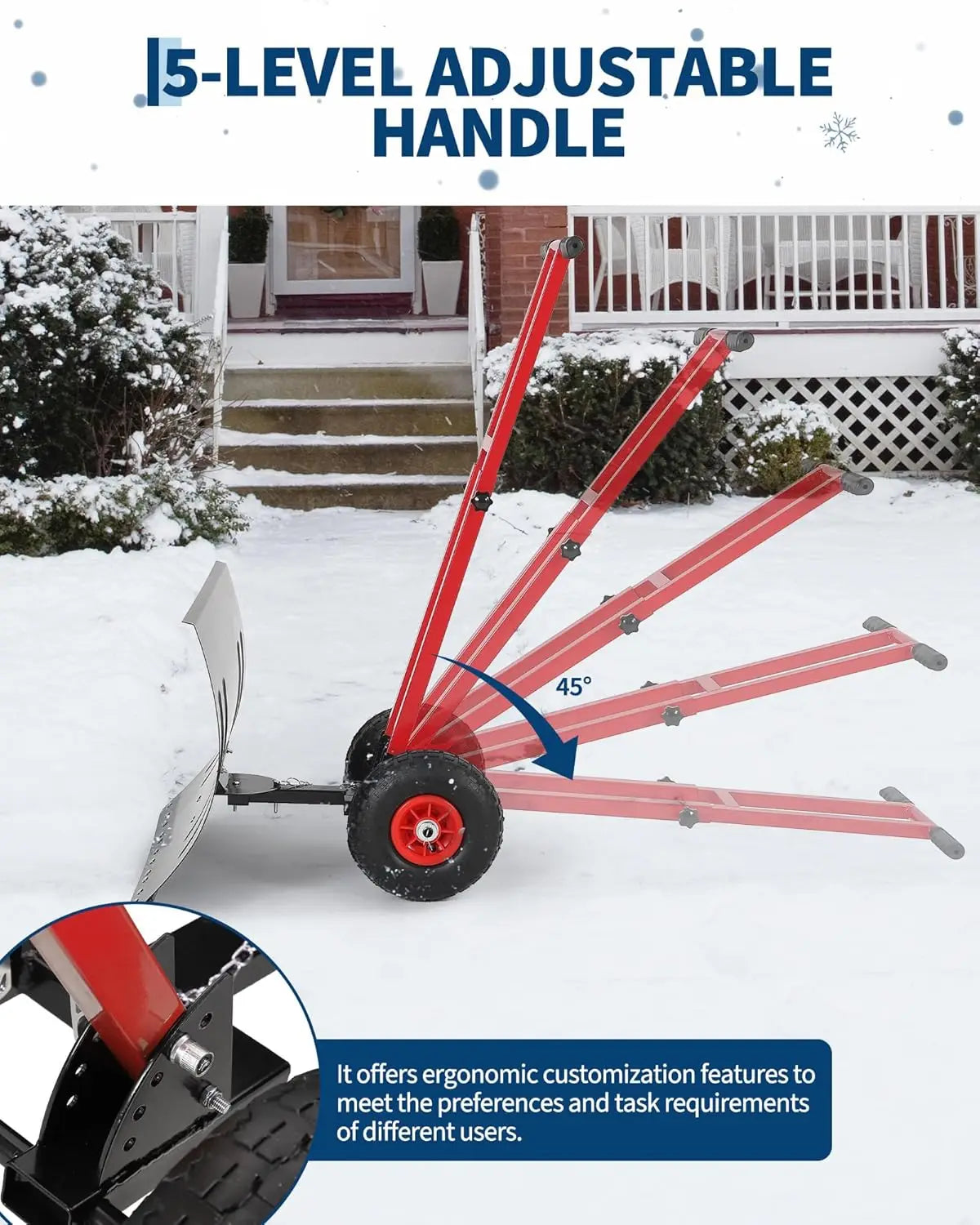 HiMISS Heavy Duty Wheeled Snow Shovel With Adjustable Handle