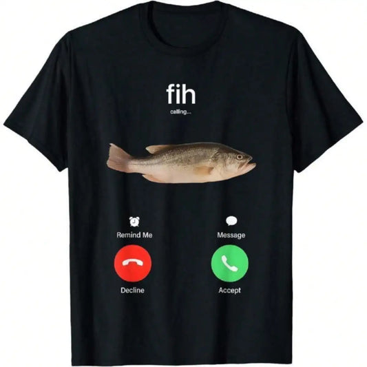 Mens Cotton Fish Call Reminder Graphic Casual T Shirt
