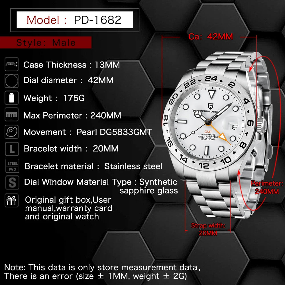 PAGANI DESIGN Automatic GMT Men's Watch With Sapphire Crystal
