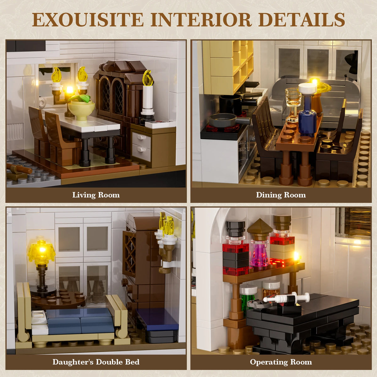 LED Victorian House Building Blocks Set With Warm Lights