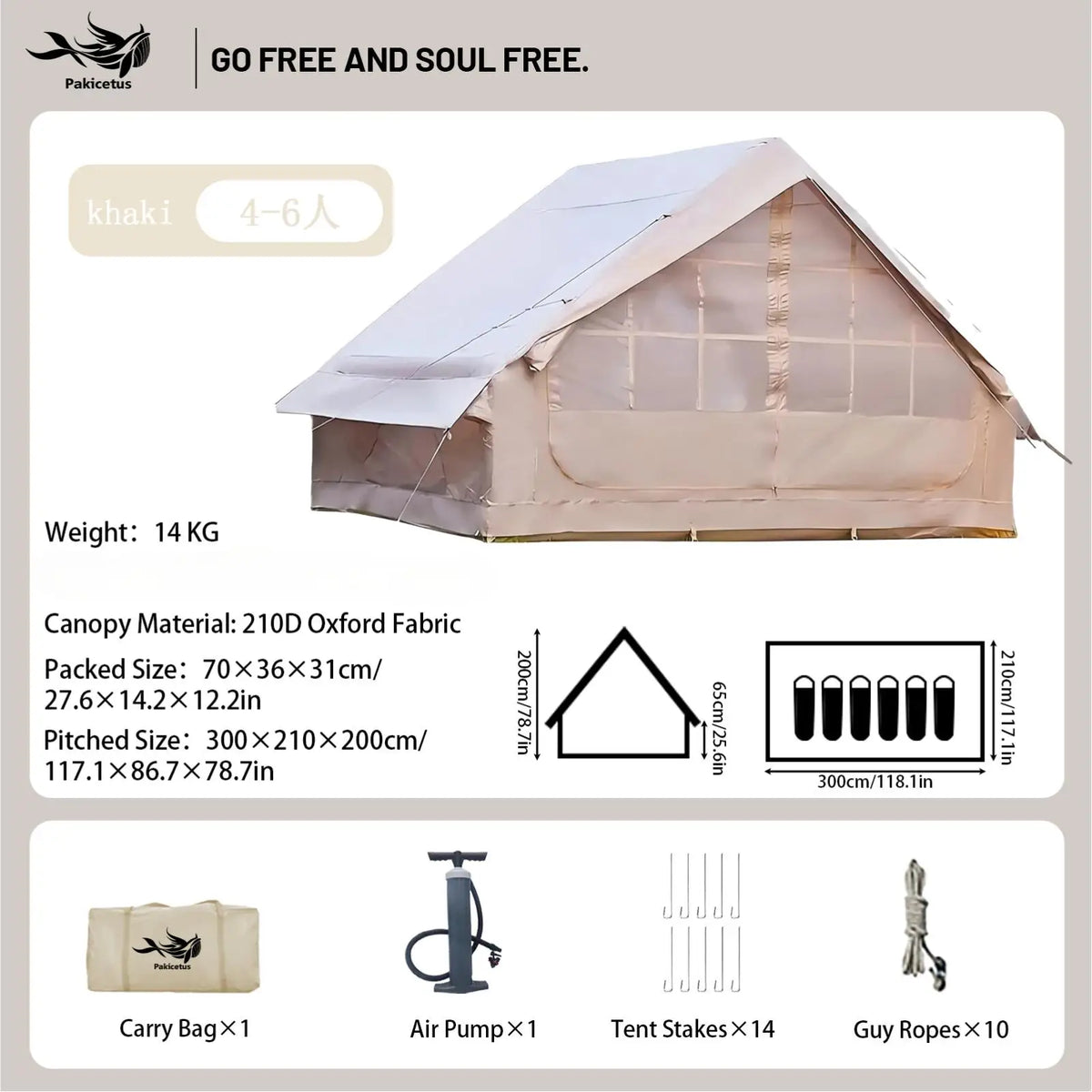 Pakicetus Inflatable Camping Tent Waterproof Portable Family Shelter