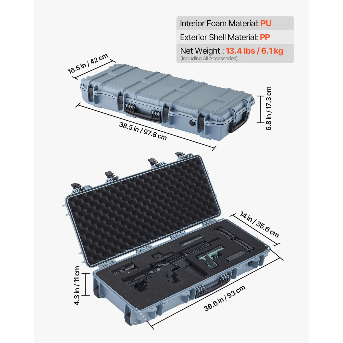 SucceBuy Waterproof Lockable Rifle Case With Foam And Wheels