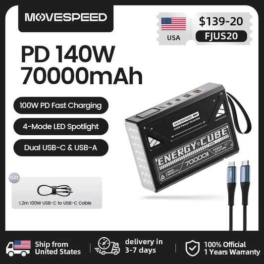 Movspeed 140W Portable Power Bank For Cameras And Laptops