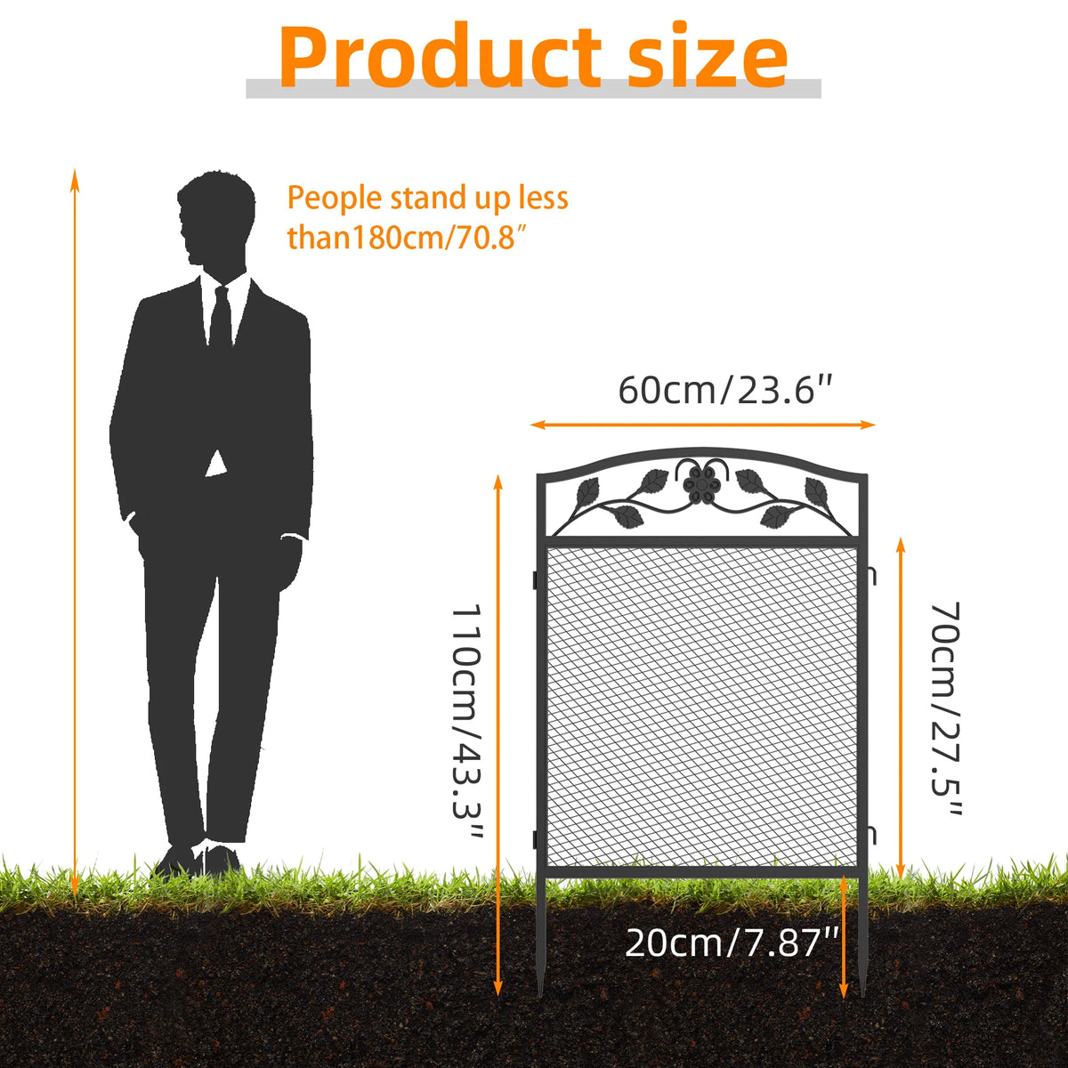 Heavy Metal Dog Playpen, Animal Barrier, Edging Board for In/Outdoor, Decorative Garden Fences with Safety Latch, 5 Panels