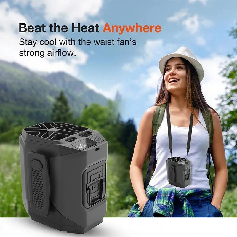 Portable Rechargeable Waist Fan With Flashlight And Power Bank