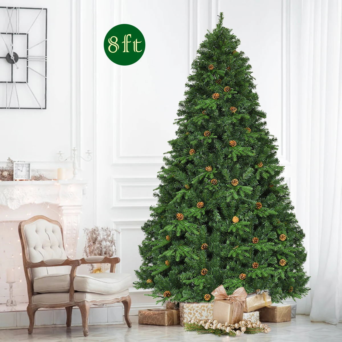 Lifezeal Pre Lit Artificial Christmas Tree Premium Spruce Hinged Design