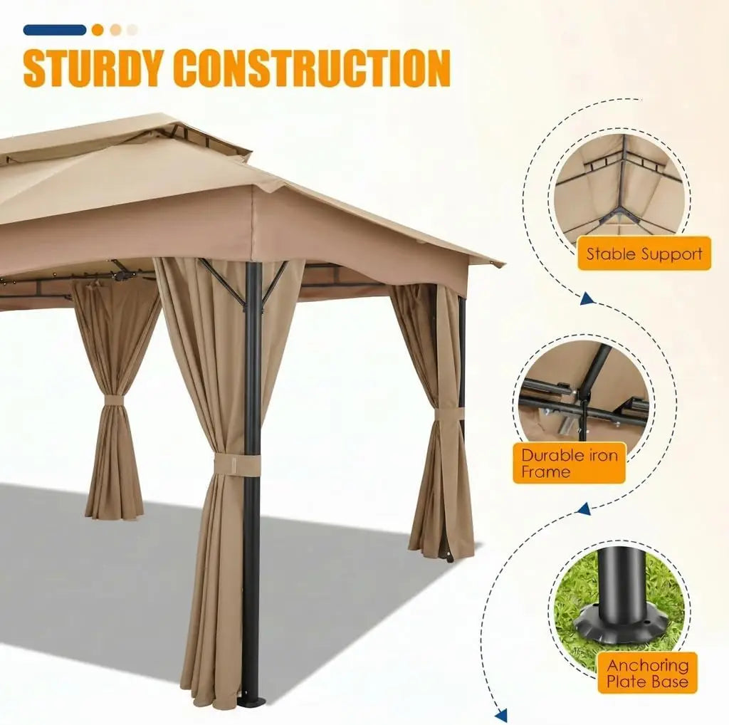 Tooluck Outdoor Gazebo With Curtains And Ventilated Double Roof