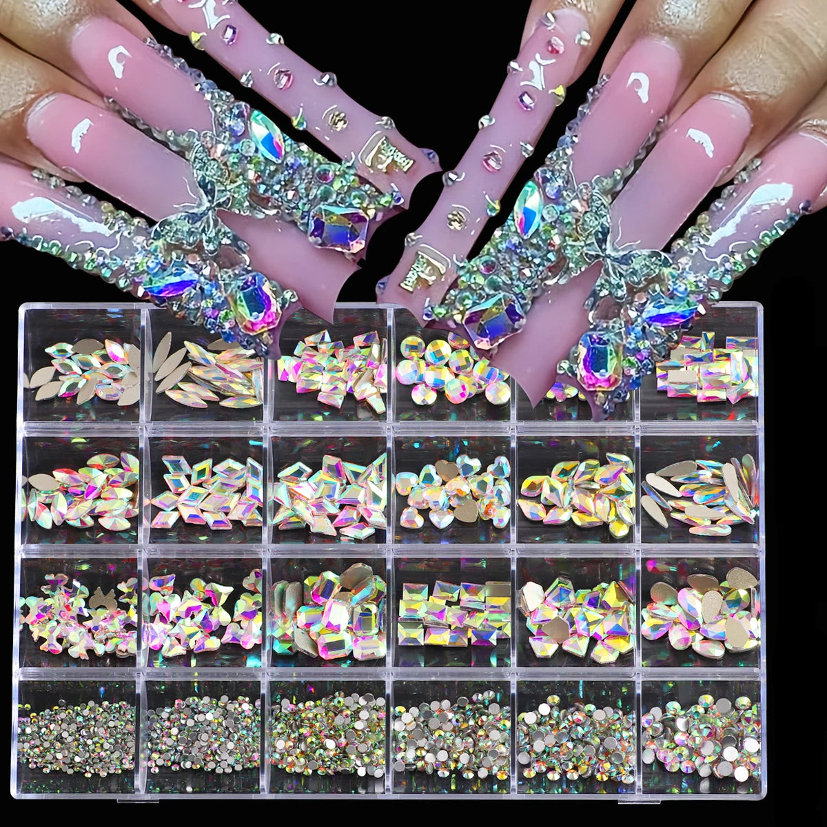 Multi Shaped 3D Crystal Nail Gems and Rhinestone Art Kit