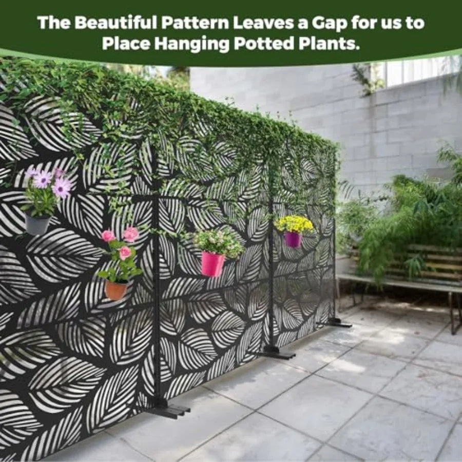 Metal Privacy Screen, 72"H x 47"W Outdoor Privacy Screen Freestanding, Decorative Balcony Privacy Screen and Panels for Patio La