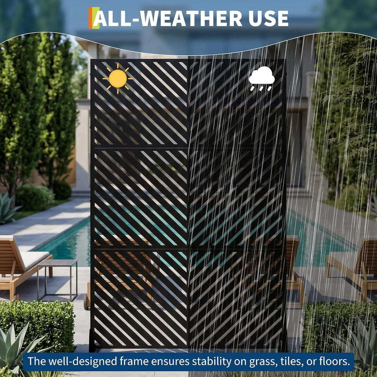 Garden Metal Outdoor Privacy Screen, 78" h×48" w Freestanding Outdoor Room Divider Decorative Laser Cut Fence Panel, Weatherproof Patio Privacy Fence for Garden Balcony Backyard Landscape