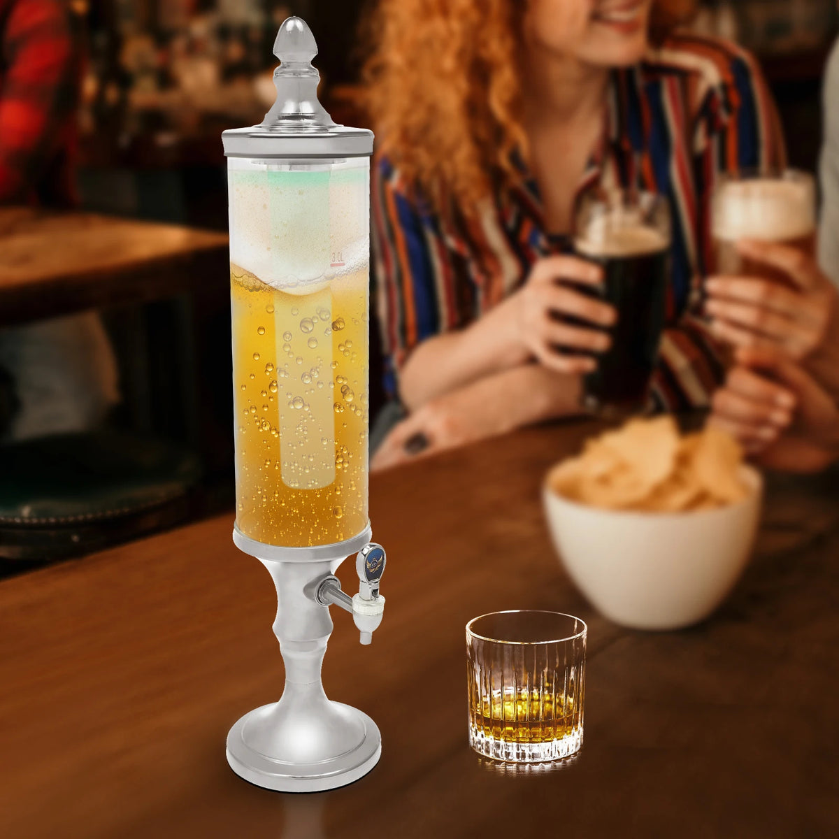 3L Beer Tower Dispenser ABS Tabletop Beer Dispensers with Light for Liquor and Juice Parties Pubs Restaurants