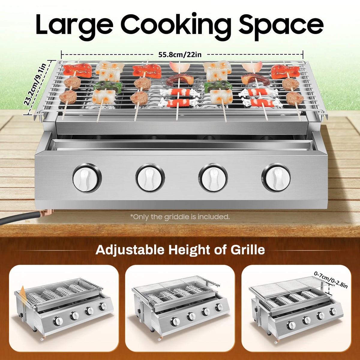 Portable Propane Gas Grill With Adjustable Height For Outdoor Cooking