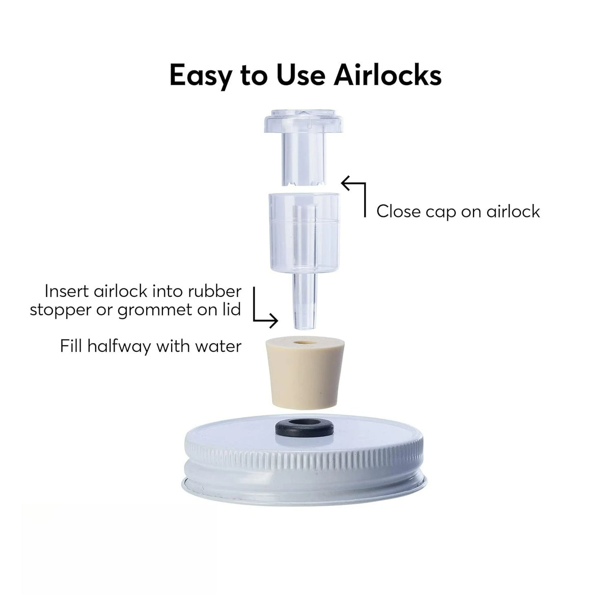 2-Piece Airlocks with #7 Rubber Stoppers for Fermentation - Airlocks for Wine Making, Brewing Beer, and Fermenting Foods - 3 Pack