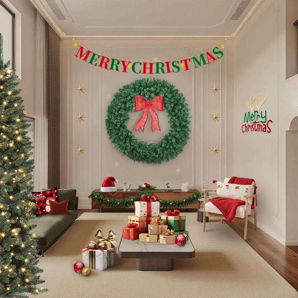 Studyset Pre-Lit Christmas Wreath Bow LED Lights Indoor Outdoor Decoration