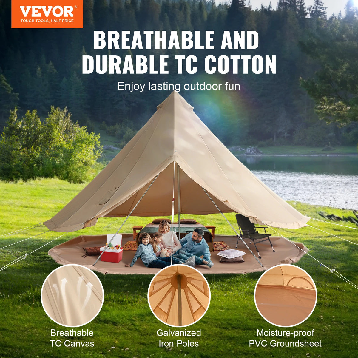 SucceBuy All Season Canvas Bell Tent For Outdoor Camping