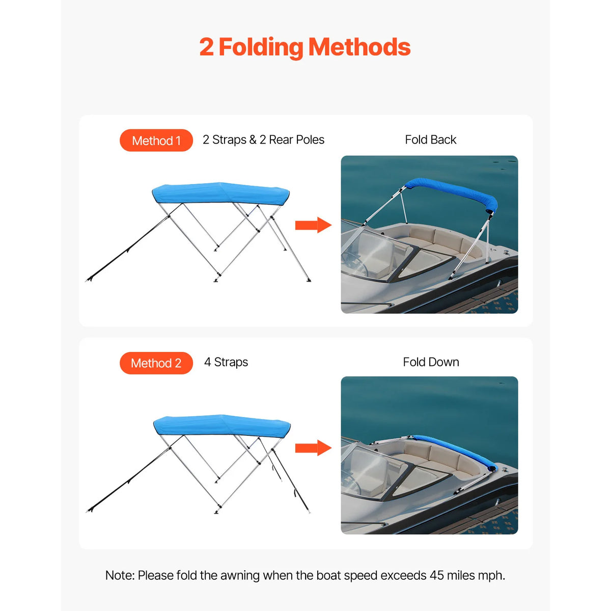 SucceBuy Boat Bimini Top with Aluminum Frame and Sun Shade
