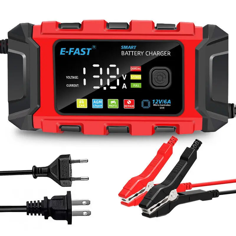 12V 6A Smart Battery Charger Trickle Maintainer for Auto Truck Lawn Mower Marine