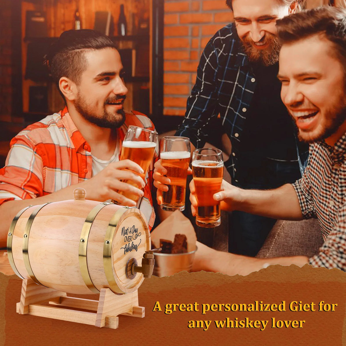 3L Engraved Whiskey Barrel with Stand Bung and Spigot Wooden Whiskey Barrel Wine Barrel for Cocktails Bourbon Rum Tequila Beer