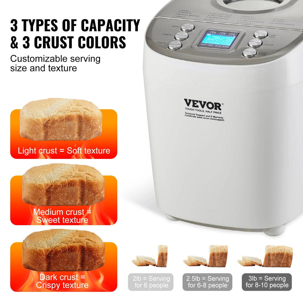 SucceBuy 15-in-1 Automatic Bread Maker With Ceramic Pan, Gluten-Free Setting