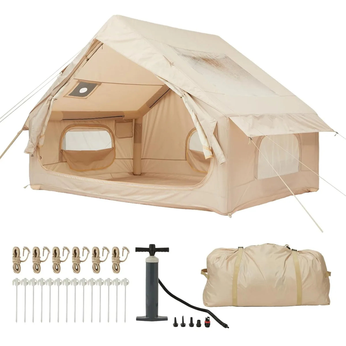 Inflatable Waterproof Family Camping Tent With Stove Jack and Skylight