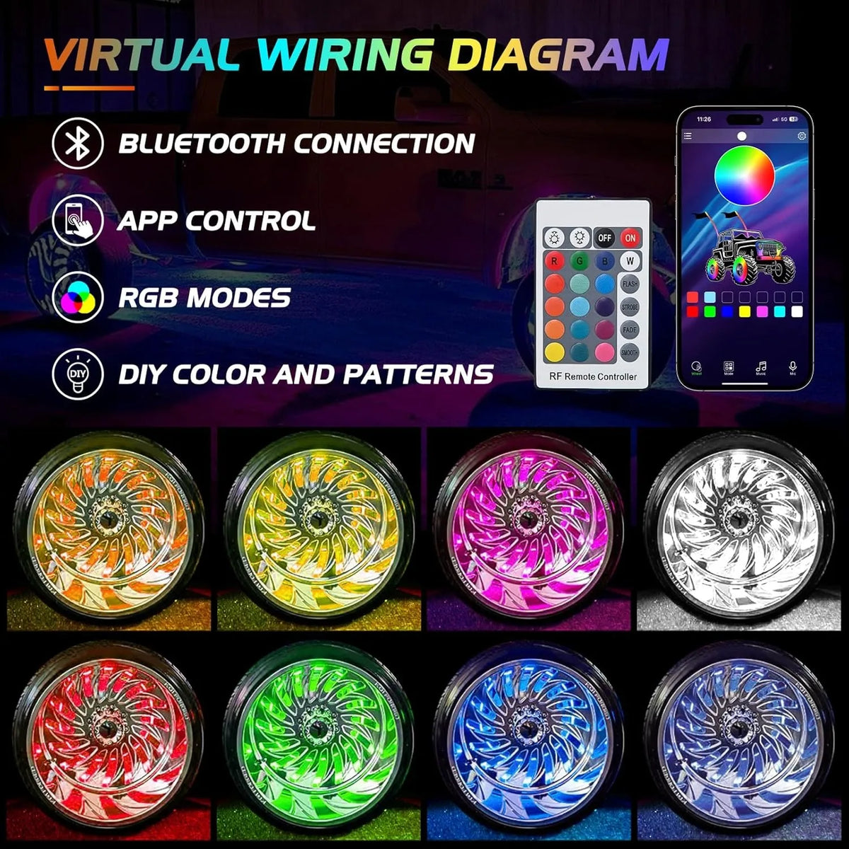 Nilight LED Wheel Ring Lights With App And Remote Control