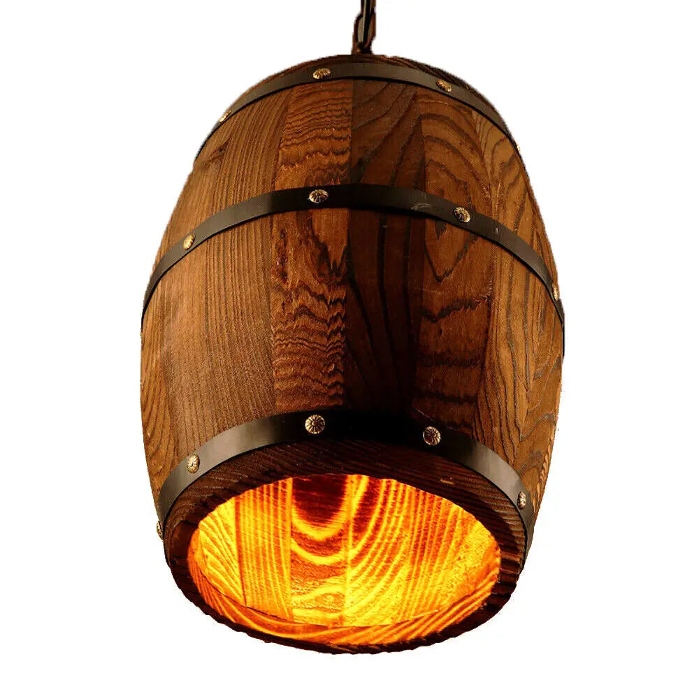 Vintage Wooden Wine Barrel Pendant Ceiling Lamp For Indoor Cafe