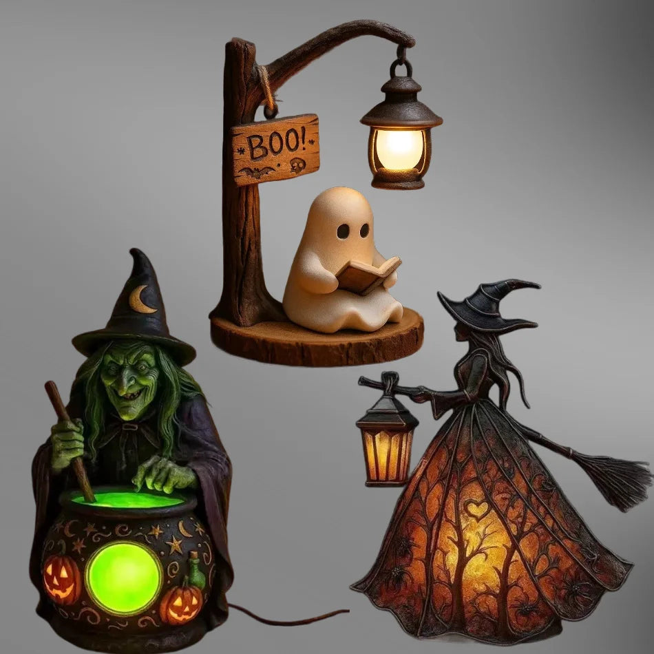 Halloween Witch Ghost Resin Lantern for Spooky Party Decor