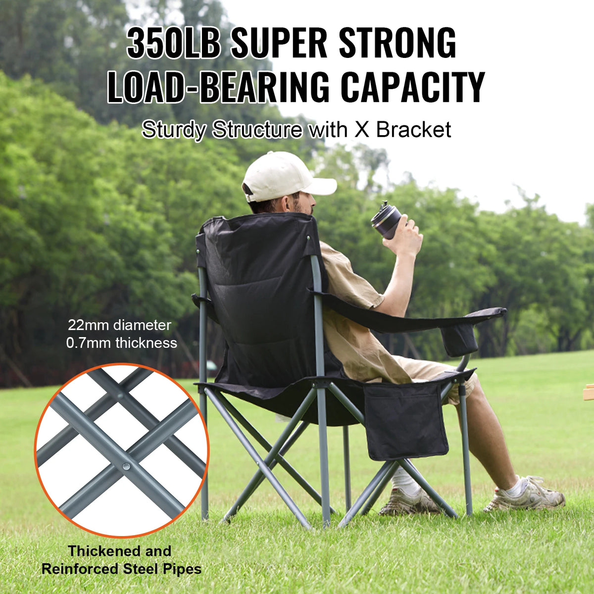 VEVOR Portable Folding Chair With Padded Armrests And Pockets