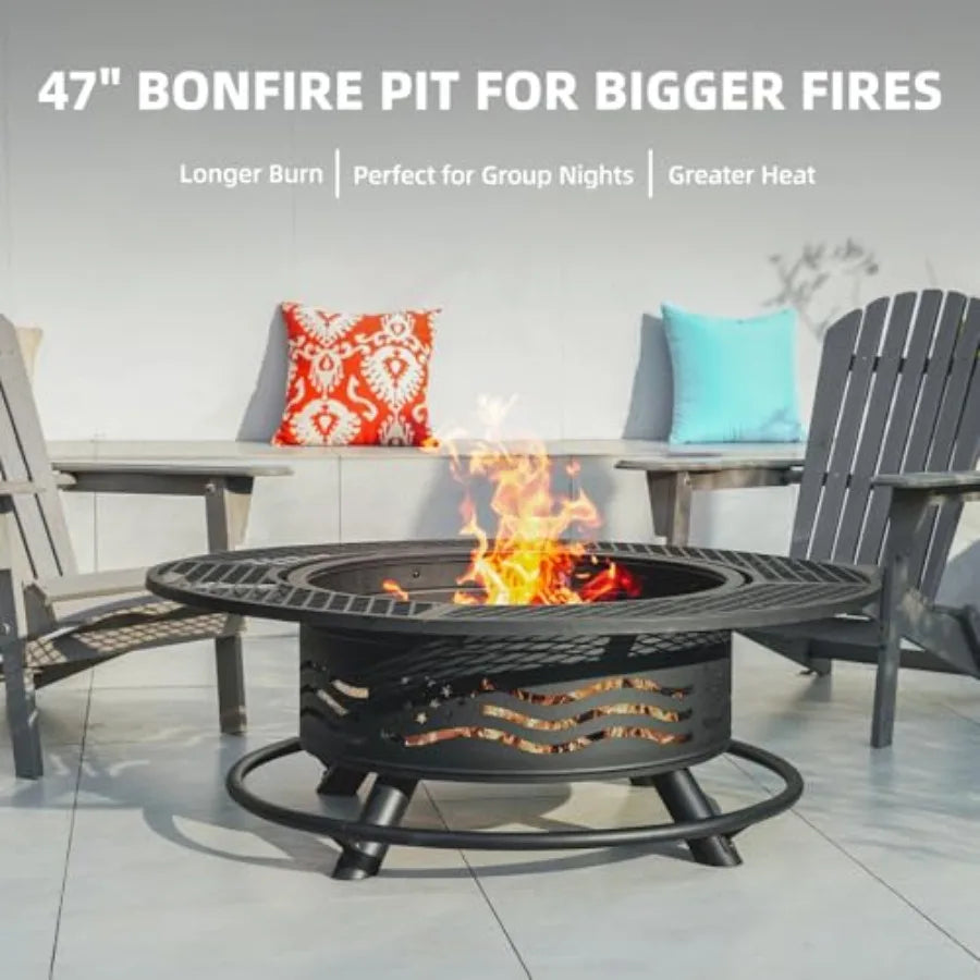 Stainless Steel Outdoor Fire Pit With Cooking Grates And Lid