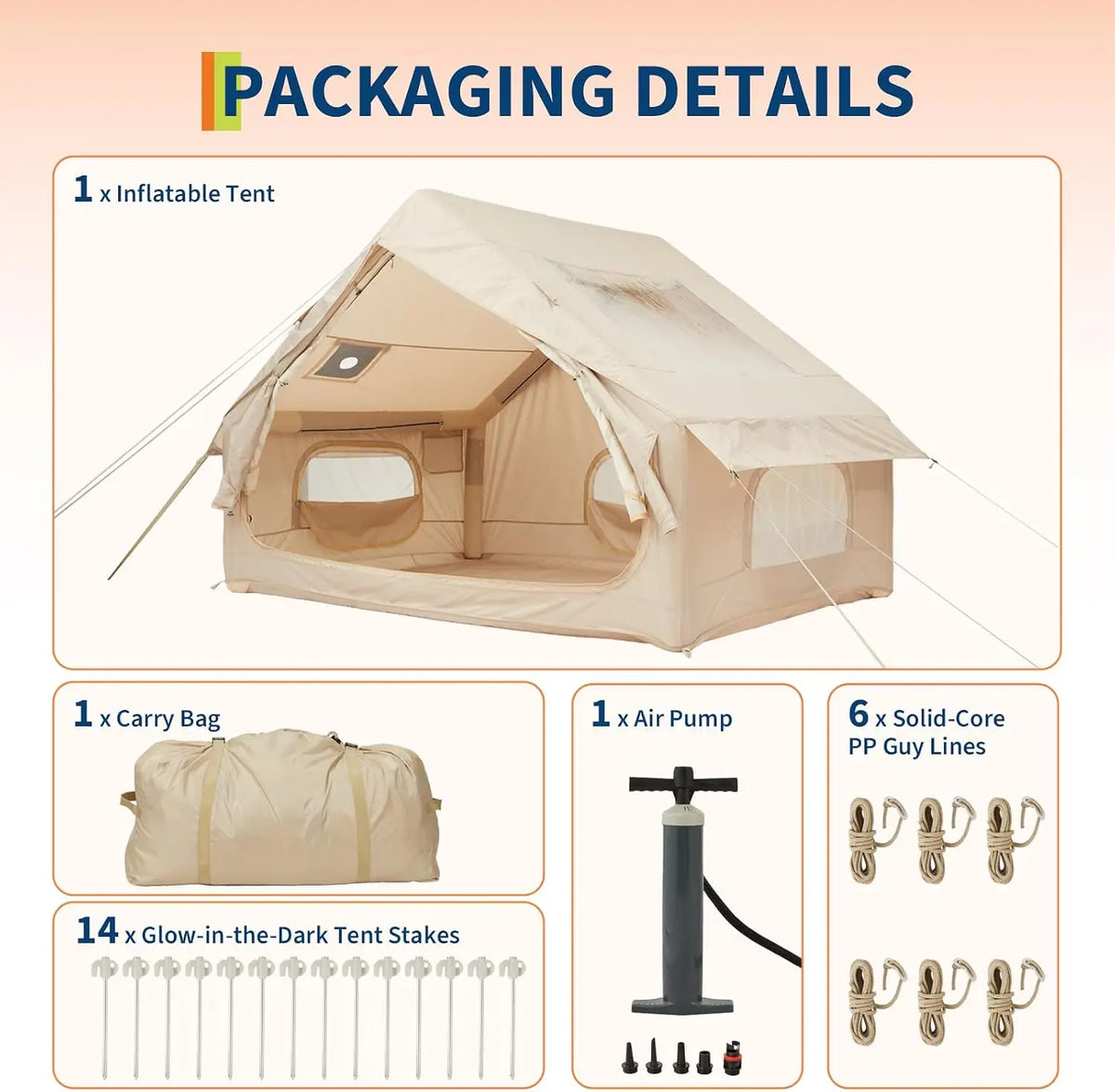 Inflatable Waterproof Family Camping Tent With Stove Jack and Skylight