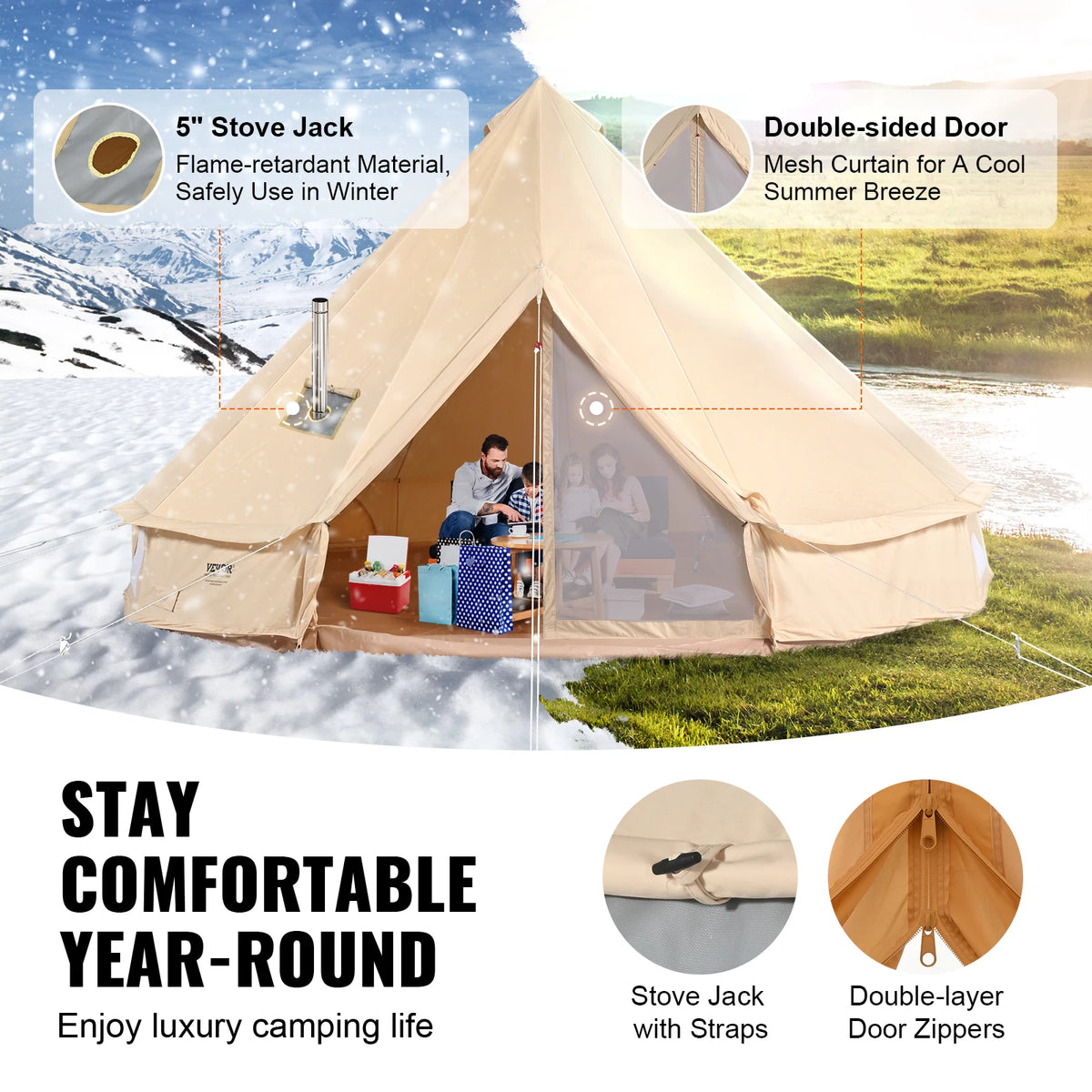 SucceBuy All Season Canvas Bell Tent For Outdoor Camping