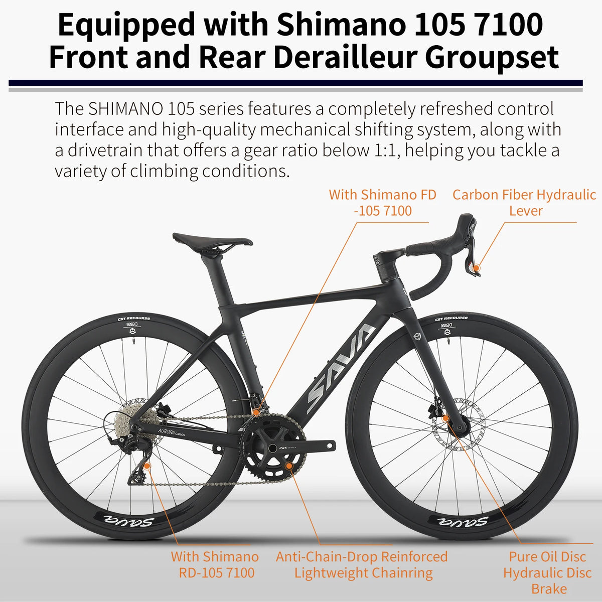 SAVA Carbon Fiber Road Bike With Shimano R7100 Components