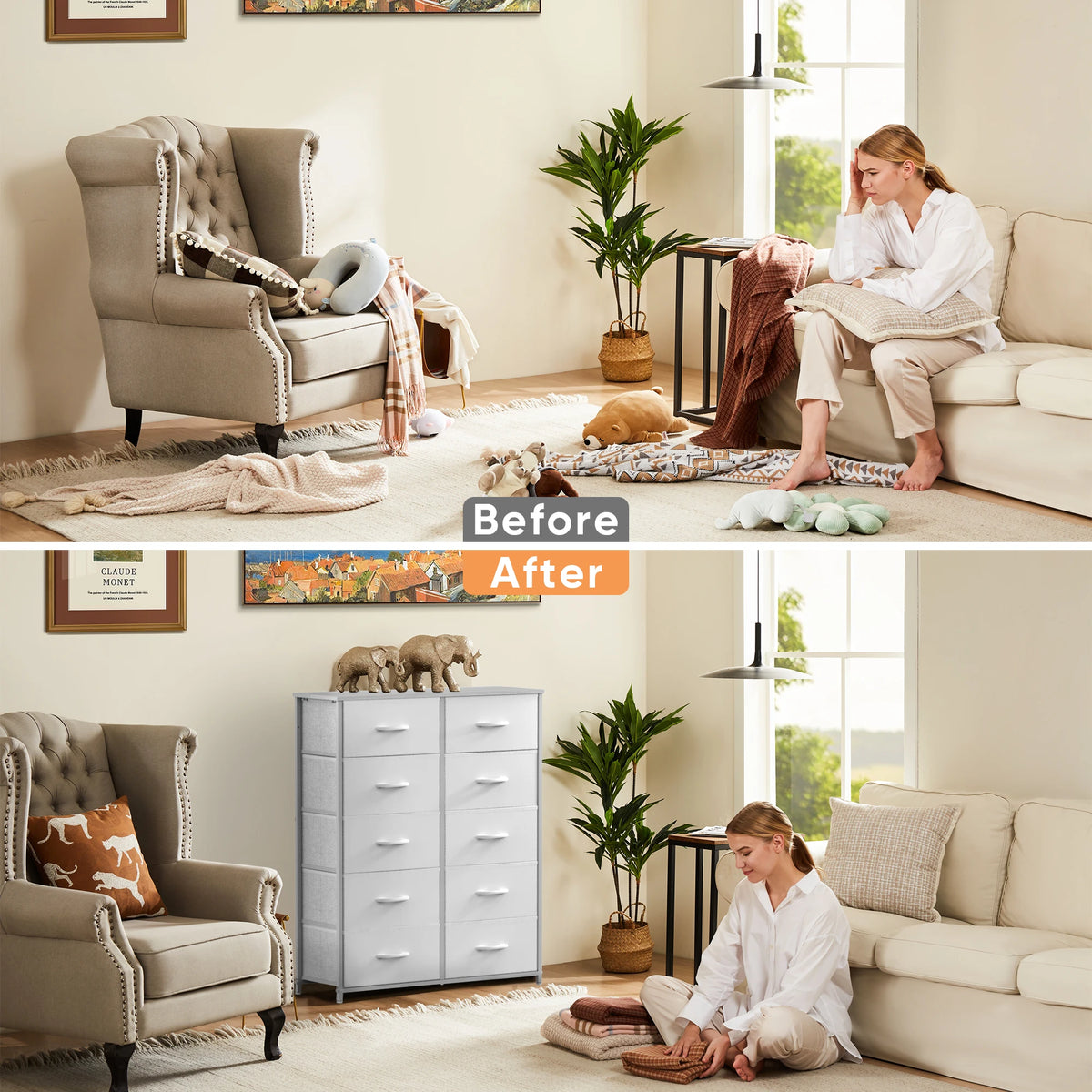 JHK Bedroom Wardrobe Cabinet With Fabric Drawers For Storage