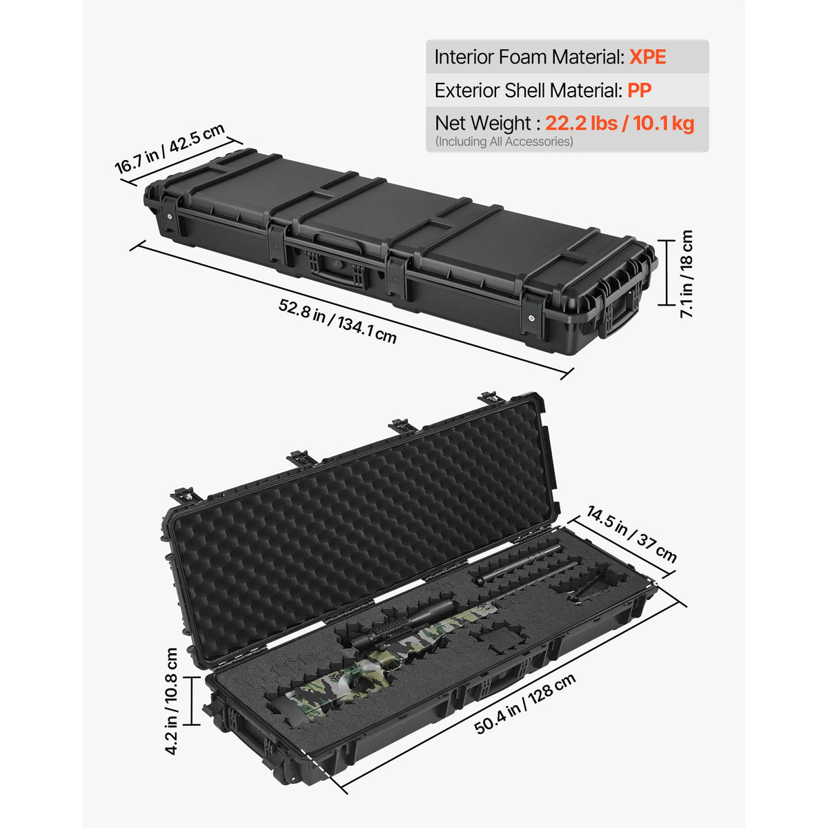 SucceBuy Waterproof Lockable Rifle Case With Foam And Wheels