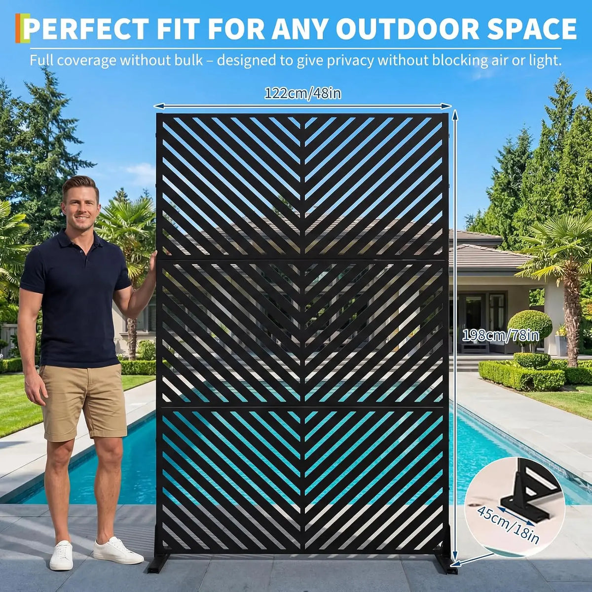 Garden Metal Outdoor Privacy Screen, 78" h×48" w Freestanding Outdoor Room Divider Decorative Laser Cut Fence Panel, Weatherproof Patio Privacy Fence for Garden Balcony Backyard Landscape