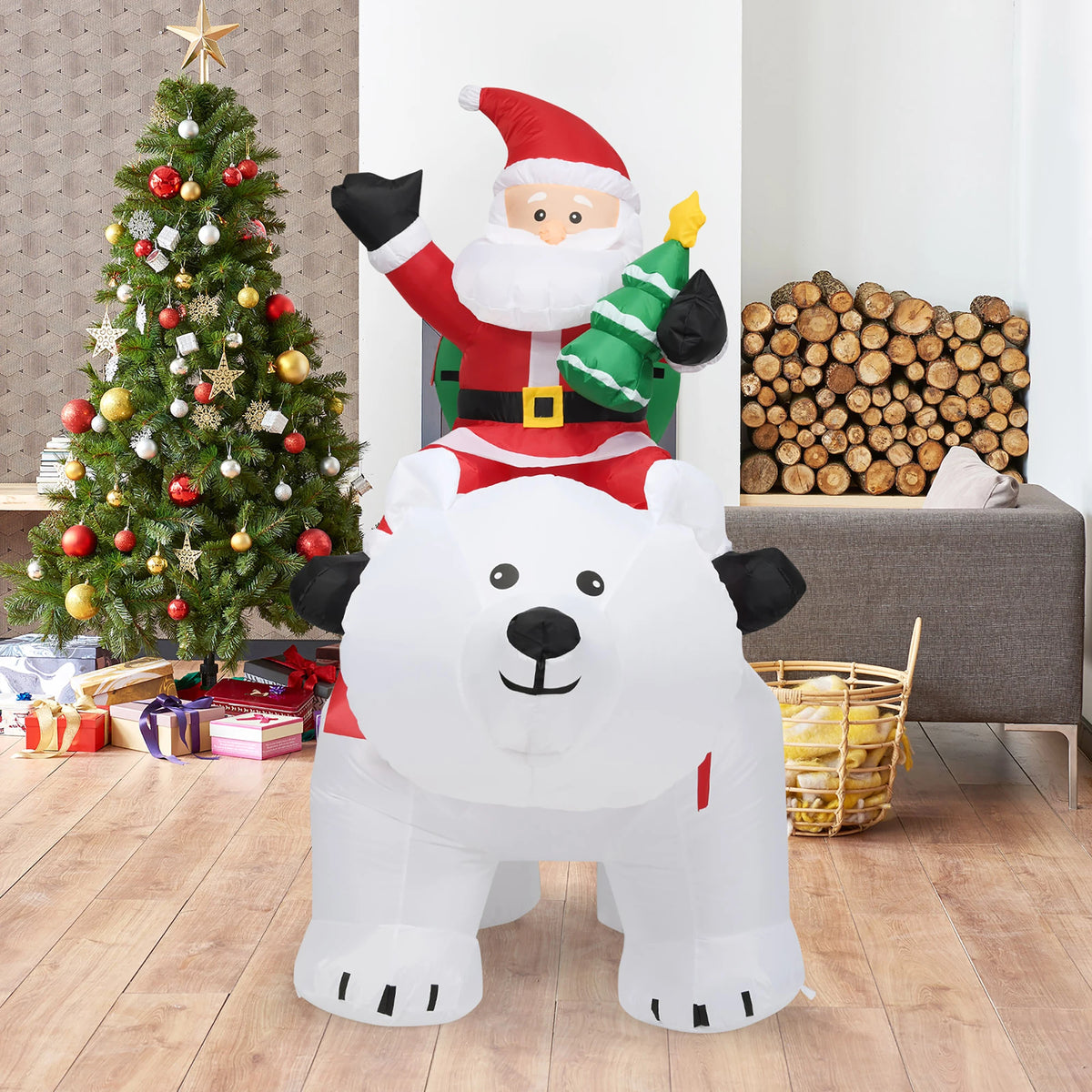 Lifezeal Inflatable Christmas Santa Riding Polar Bear With Shaking Head